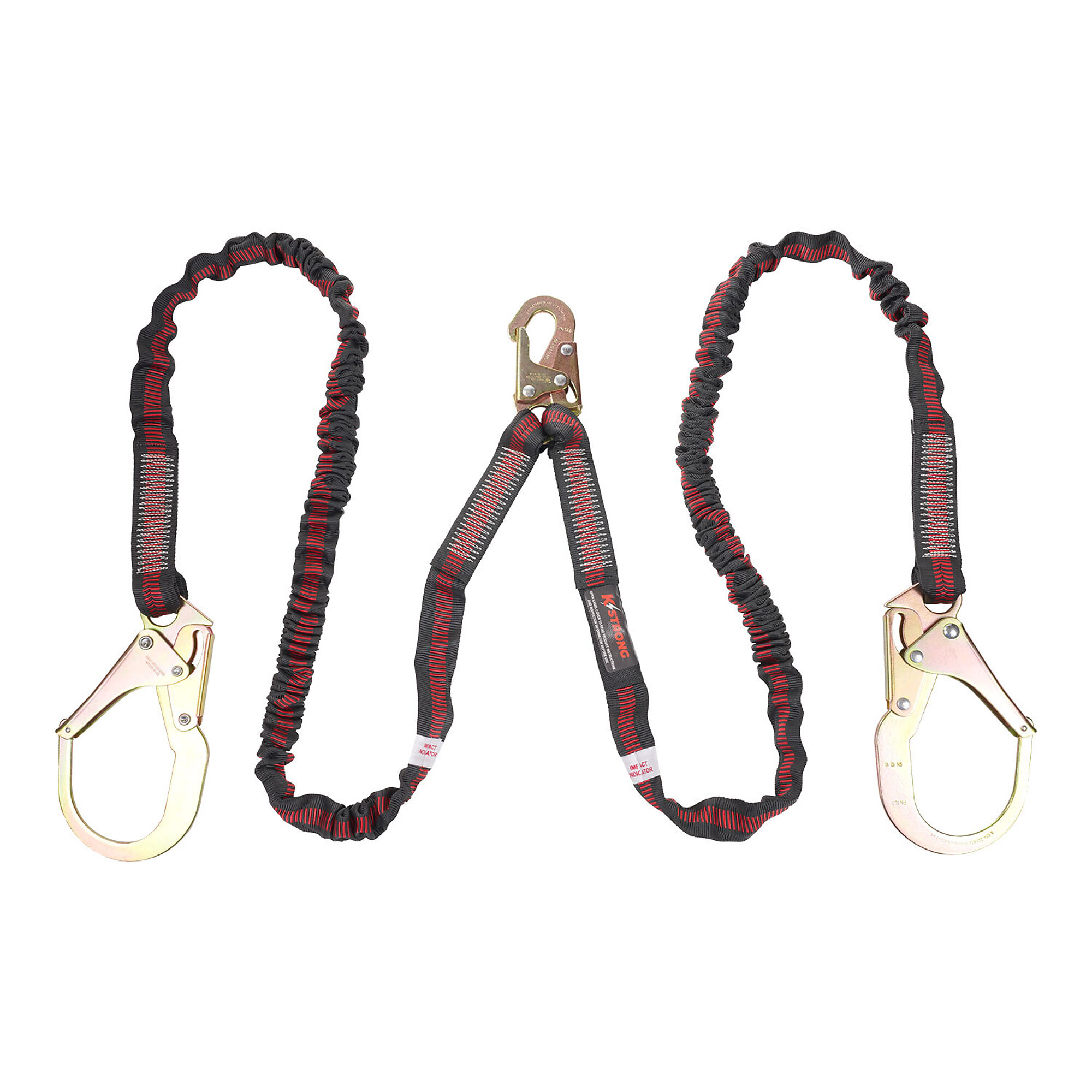 KStrong 100% Tie-Off Shock Absorbing Lanyard — 6ft., Twin Leg, Internal Design, 1 Snap Hook, 2 Rebar Hooks, Model# UFL204131